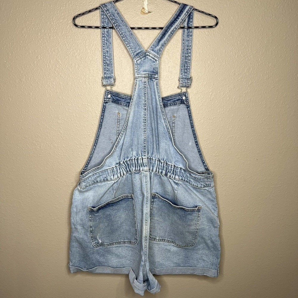 NOBO Junior's Blue Rolled Cuff Stretch Cotton Denim Jean Short Overalls XXL - Picture 3 of 9